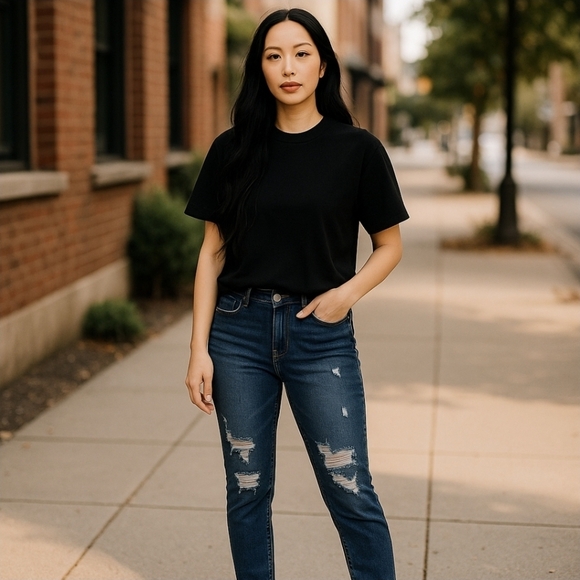 Nature Denim ✦ Distressed Skinny Jeans ✦ Mid-Rise Dark Wash Ripped Details Sz 25 - Picture 1 of 14